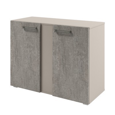 Solution D-75 (Бетон Чефалу/Кашемир) Стеллаж с планкой низкий с дверьми