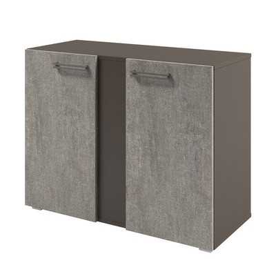 Solution D-75 (Бетон Чефалу/Трюфель) Стеллаж с планкой низкий с дверьми