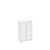 Спэйс+ А1 9367 БП (Белый премиум) Шкаф средний со стеклом в алюминиевой рамке