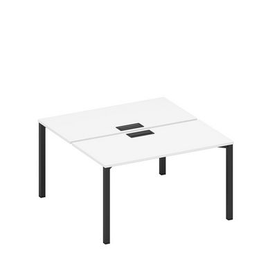 Спэйс+ А1 ЧР 174 БП (Белый премиум/Черный гладкий) Рабочая станция на металлокаркасе, столешницы с заглушкой (2*140)