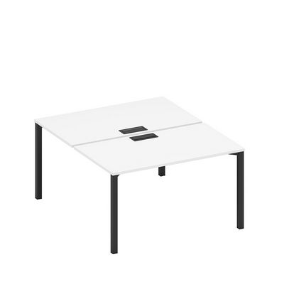 Спэйс+ А1 ЧР 177 БП (Белый премиум/Черный гладкий) Рабочая станция на металлокаркасе, столешницы с заглушкой (2*140)