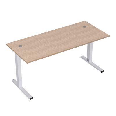 Стиль 2MLK.074 (Дуб/Алюминий матовый) Стол рабочий, прямолинейный с кабель-каналом