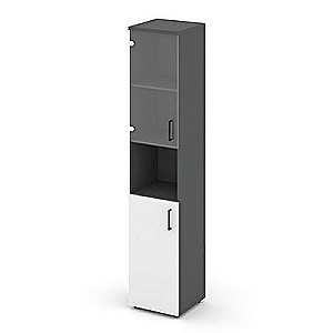Стайл Проджект SN.STU.E-105(L) (Антрацит/Белый) Шкаф высокий узкий левый (1 низкий фасад ЛДСП + 1 низкий фасад стекло прозрачное)