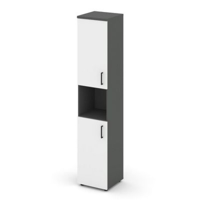 Стайл Проджект SN.STU.E-107(L) (Антрацит/Белый) Шкаф высокий узкий левый (2 низких фасада ЛДСП)