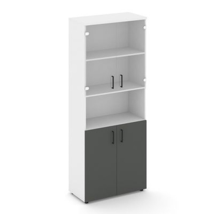 Стайл Проджект SN.STS-105 (Белый/Антрацит) Шкаф высокий широкий (2 низких фасада ЛДСП + 2 низких фасада стекло прозрачное)