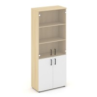 Style Project SN.STS.E-102 (Акация лорка/Белый) Шкаф высокий широкий (2 низких фасада ЛДСП + 2 средних фасада стекло прозрачное)