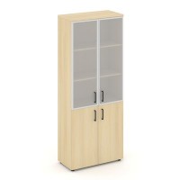 Style Project SN.STS.E-103 (Акация лорка) Шкаф высокий широкий (2 низких фасада ЛДСП + 2 средних фасада стекло сатин в раме)