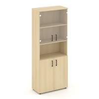 Style Project SN.STS.E-105 (Акация лорка) Шкаф высокий широкий (2 низких фасада ЛДСП + 2 низких фасада стекло прозрачное)