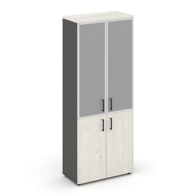 Style Project SN.STS-103 (Антрацит/Дуб наварра) Шкаф высокий широкий (2 низких фасада ЛДСП + 2 средних фасада стекло сатин в раме)
