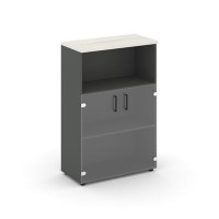 Style Project SN.STS-202 (Антрацит/Дуб наварра) Шкаф средний широкий (2 низких фасада стекло прозрачное)