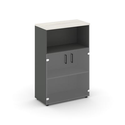 Style Project SN.STS-202 (Антрацит/Дуб наварра) Шкаф средний широкий (2 низких фасада стекло прозрачное)