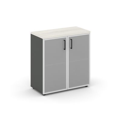 Style Project SN.STS-303 (Антрацит/Дуб наварра) Шкаф низкий широкий (2 низких фасада стекло сатин в раме)