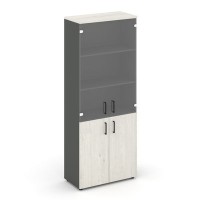 Style Project SN.STS.E-102 (Антрацит/Дуб наварра) Шкаф высокий широкий (2 низких фасада ЛДСП + 2 средних фасада стекло прозрачное)