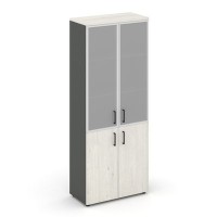 Style Project SN.STS.E-103 (Антрацит/Дуб наварра) Шкаф высокий широкий (2 низких фасада ЛДСП + 2 средних фасада стекло сатин в раме)