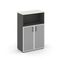 Style Project SN.STS.E-203 (Антрацит/Дуб наварра) Шкаф средний широкий (2 низких фасада стекло сатин в раме)