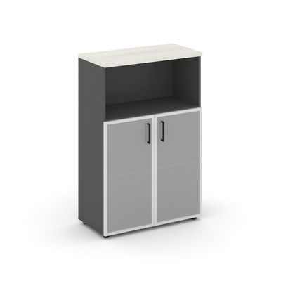 Style Project SN.STS.E-203 (Антрацит/Дуб наварра) Шкаф средний широкий (2 низких фасада стекло сатин в раме)