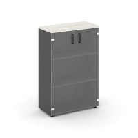 Style Project SN.STS.E-205 (Антрацит/Дуб наварра) Шкаф средний широкий (2 средних фасада стекло прозрачное)