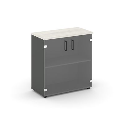 Style Project SN.STS.E-302 (Антрацит/Дуб наварра) Шкаф низкий широкий (2 низких фасада стекло)