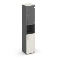 Style Project SN.STU-105(R) (Антрацит/Дуб наварра) Шкаф высокий узкий правый (1 низкий фасад ЛДСП + 1 низкий фасад стекло прозрачное)