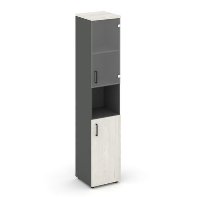 Style Project SN.STU.E-105(R) (Антрацит/Дуб наварра) Шкаф высокий узкий правый (1 низкий фасад ЛДСП + 1 низкий фасад стекло прозрачное)