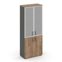 Style Project SN.STS-103 (Антрацит/Дуб табак) Шкаф высокий широкий (2 низких фасада ЛДСП + 2 средних фасада стекло сатин в раме)