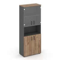 Style Project SN.STS-105 (Антрацит/Дуб табак) Шкаф высокий широкий (2 низких фасада ЛДСП + 2 низких фасада стекло прозрачное)