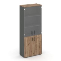 Style Project SN.STS.E-102 (Антрацит/Дуб табак) Шкаф высокий широкий (2 низких фасада ЛДСП + 2 средних фасада стекло прозрачное)