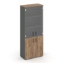 Style Project SN.STS.E-102 (Антрацит/Дуб табак) Шкаф высокий широкий (2 низких фасада ЛДСП + 2 средних фасада стекло прозрачное)