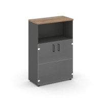 Style Project SN.STS.E-202 (Антрацит/Дуб табак) Шкаф средний широкий (2 низких фасада стекло прозрачное)