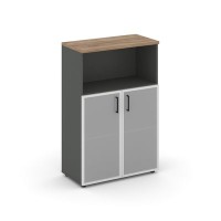Style Project SN.STS.E-203 (Антрацит/Дуб табак) Шкаф средний широкий (2 низких фасада стекло сатин в раме)