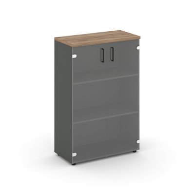 Style Project SN.STS.E-205 (Антрацит/Дуб табак) Шкаф средний широкий (2 средних фасада стекло прозрачное)