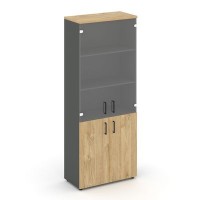 Style Project SN.STS-102 (Антрацит/Тиквуд светлый) Шкаф высокий широкий (2 низких фасада ЛДСП + 2 средних фасада стекло прозрачное)