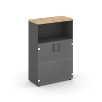 Style Project SN.STS-202 (Антрацит/Тиквуд светлый) Шкаф средний широкий (2 низких фасада стекло прозрачное)