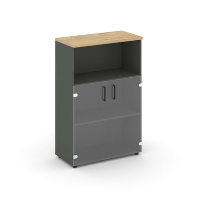 Style Project SN.STS-202 (Антрацит/Тиквуд светлый) Шкаф средний широкий (2 низких фасада стекло прозрачное)