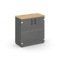 Style Project SN.STS-302 (Антрацит/Тиквуд светлый) Шкаф низкий широкий (2 низких фасада стекло)