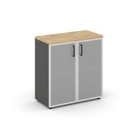 Style Project SN.STS-303 (Антрацит/Тиквуд светлый) Шкаф низкий широкий (2 низких фасада стекло сатин в раме)