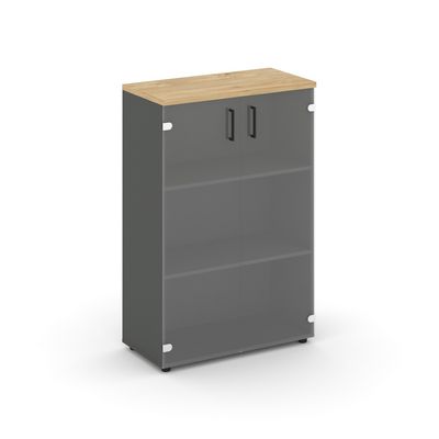 Style Project SN.STS.E-205 (Антрацит/Тиквуд светлый) Шкаф средний широкий (2 средних фасада стекло прозрачное)