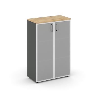 Style Project SN.STS.E-206 (Антрацит/Тиквуд светлый) Шкаф средний широкий (2 средних фасада стекло сатин в раме)