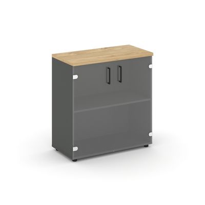 Style Project SN.STS.E-302 (Антрацит/Тиквуд светлый) Шкаф низкий широкий (2 низких фасада стекло)