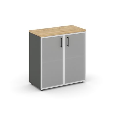 Style Project SN.STS.E-303 (Антрацит/Тиквуд светлый) Шкаф низкий широкий (2 низких фасада стекло сатин в раме)