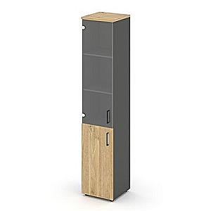 Стайл Проджект SN.STU-102(L) (Антрацит/Тиквуд светлый) Шкаф высокий узкий левый (1 низкий фасад ЛДСП + 1 средний фасад стекло прозрачное)