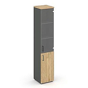Стайл Проджект SN.STU-102(R) (Антрацит/Тиквуд светлый) Шкаф высокий узкий правый (1 низкий фасад ЛДСП + 1 средний фасад стекло прозрачное)