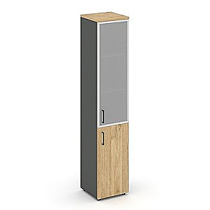 Стайл Проджект SN.STU.E-103(R) (Антрацит/Тиквуд светлый) Шкаф высокий узкий правый (1 низкий фасад ЛДСП + 1 средний фасад стекло сатин в раме)