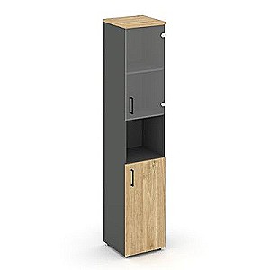 Стайл Проджект SN.STU.E-105(R) (Антрацит/Тиквуд светлый) Шкаф высокий узкий правый (1 низкий фасад ЛДСП + 1 низкий фасад стекло прозрачное)