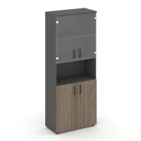 Style Project SN.STS-105 (Антрацит/Вяз благородный) Шкаф высокий широкий (2 низких фасада ЛДСП + 2 низких фасада стекло прозрачное)