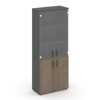 Style Project SN.STS.E-102 (Антрацит/Вяз благородный) Шкаф высокий широкий (2 низких фасада ЛДСП + 2 средних фасада стекло прозрачное)