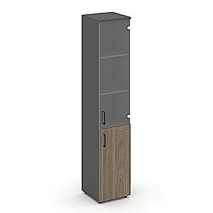 Стайл Проджект SN.STU-102(R) (Антрацит/Вяз благородный) Шкаф высокий узкий правый (1 низкий фасад ЛДСП + 1 средний фасад стекло прозрачное)