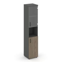 Style Project SN.STU-105(R) (Антрацит/Вяз благородный) Шкаф высокий узкий правый (1 низкий фасад ЛДСП + 1 низкий фасад стекло прозрачное)