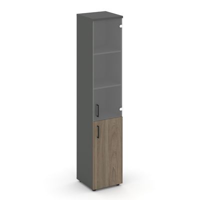 Style Project SN.STU.E-102(R) (Антрацит/Вяз благородный) Шкаф высокий узкий правый (1 низкий фасад ЛДСП + 1 средний фасад стекло прозрачное)