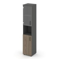 Style Project SN.STU.E-105(L) (Антрацит/Вяз благородный) Шкаф высокий узкий левый (1 низкий фасад ЛДСП + 1 низкий фасад стекло прозрачное)